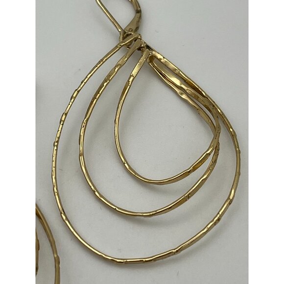 Dangle Gold Tone Textured Pierced Earrings Triple Rain Drop - Picture 4 of 8